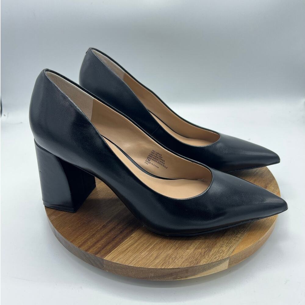 INC Ubikal Black Leather Block Heel Pumps - Women's Size 6